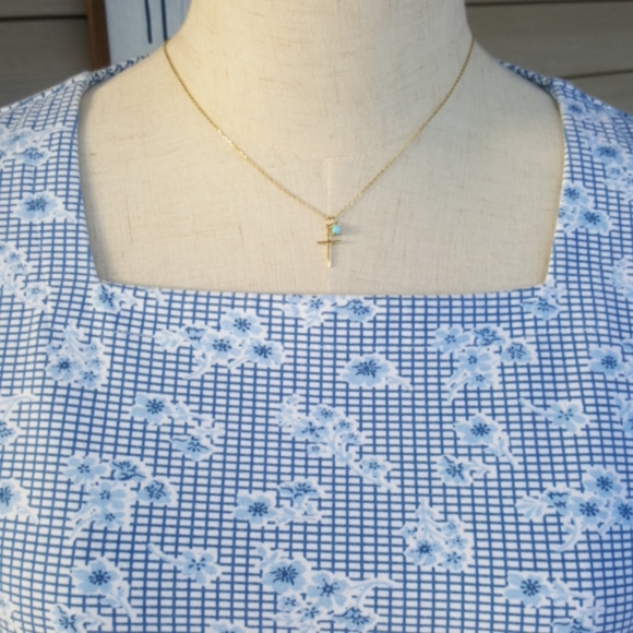 LIZ CLAIBORNE ♡ Sweet Vintage Blue|White Floral Box Pattern Short Sleeve Top SP - Picture 8 of 16